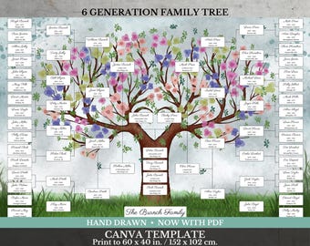 6 Generation Family Tree ~ Canva Template & PDF ~ MIEL
