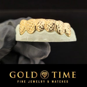 Custom 6 Piece Grillz with Trillion Diamond Cut Boxes | Handset Stones | Custom Molded Fit | Gold, Silver, Rose Options | Includes Kit