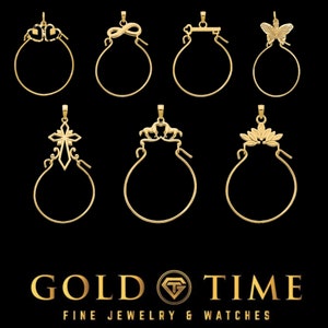 14K Gold Charm Holder Pendant – Butterfly, Cross, Heart Key & More – 40mm Length – Fine Jewelry for Charms – Multiple Design Options