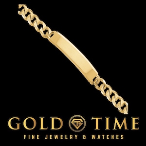 Personalized 14k Yellow Gold ID Bracelet with Curb Chain - Engravable - 7 mm Width - 8 Inches Length