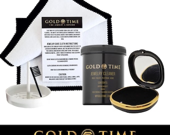Kit de nettoyage et d'entretien de bijoux Gold Time : nettoyant liquide, chiffon de polissage, étui de voyage pour bijoux