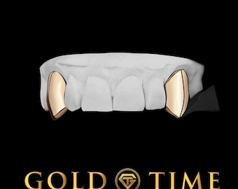 Custom Solid Gold Canine Grillz – Handmade 2-Piece Fang Caps