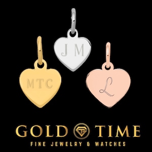 Custom Engraved Heart Charm – Solid Gold, Silver, or Rose Gold – Front & Back Engraving – Polished Finish – Personalized Jewelry