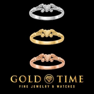 10k 14k Gold Baby Ring, Heart & Leaf Design, Sizes 1-2