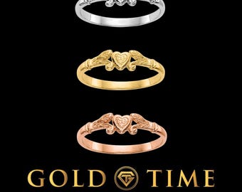 Anello per neonati in oro 10k e 14k, con design a cuore e foglia, taglie 1-2