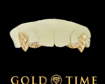 Grillz de colmillo con corte de diamante personalizado: oro macizo o plata, hecho a mano