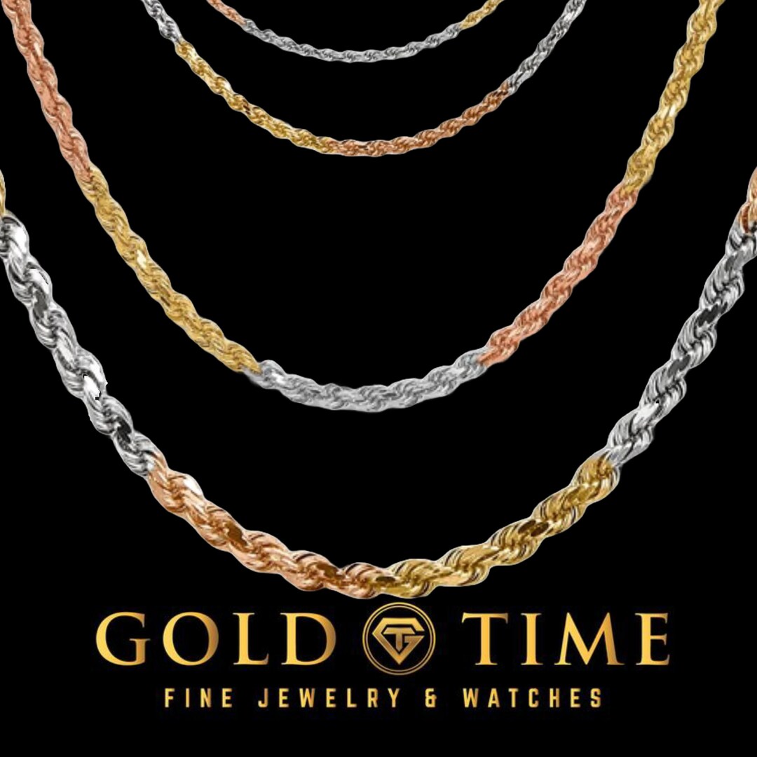 14K Tri-color Gold Diamond-cut Rope Chain – Solid Yellow, White & Rose ...