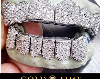 Custom 12-Piece Moissanite Grillz – Handset Honeycomb 10K/14K Gold or Silver