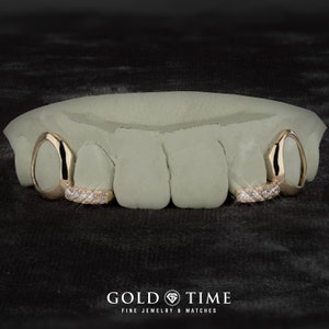 Custom Open Face Canine with CZ Incisor Tips - 8k, 10k, 14k or Silver - Yellow, White, Rose - High Polish Finish