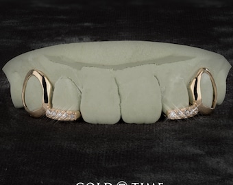 Custom Open Face Canine with CZ Incisor Tips - 8k, 10k, 14k or Silver - Yellow, White, Rose - High Polish Finish