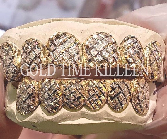 Yellow and White Full Diamond Dust Grillz