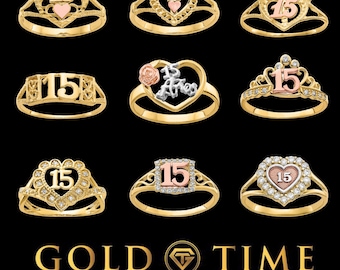 Anillo de Quinceañera de Oro de 10K – Diseño de Corazón de CZ para Dulces 15