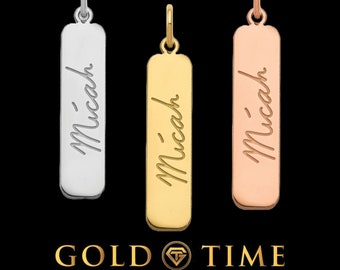 Colgante de barra con firma manuscrita personalizada: dije grabado personalizado en plata u oro. Regalo hecho a pedido, acabado pulido.