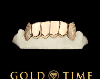 Grillz personalizzati solidi con zanne canine in polvere di diamante e tagli permanenti / 6 pezzi