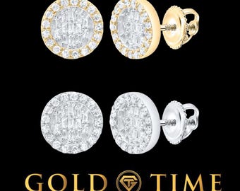 10K Gold and Diamond Circle Halo Stud Earrings, 1/5 to 1/2 CTW, Screw Back