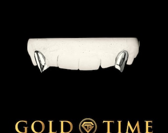 Custom Black Canine Fangs Grillz – Handmade Solid Teeth Caps