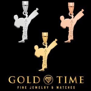 Personalized Martial Arts Pendant – Custom Karate Kick Necklace – 10K or 14K Gold, Sterling Silver – Engraved Gift for Athletes