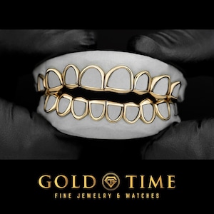 Custom Open Face Grillz – Handmade Gold or Silver Teeth Grill - Single, Double, 6 to 10 Piece Options - Personalized Grill with Kit