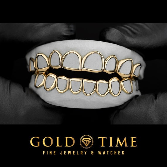 Custom Handmade Grillz Open Face Classic Design Top bottom set Dental Gold Teeth 10k 14k Gold Sterling Silver Yellow White Rose Etsy Canada