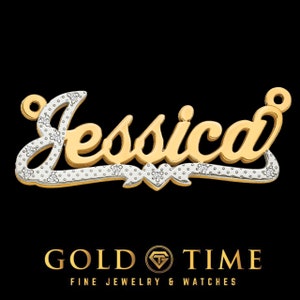 Custom Gold and Diamond Name Necklace – 10K or 14K Two-Tone Gold Nameplate Pendant with Diamonds, Personalized Jewelry Gift