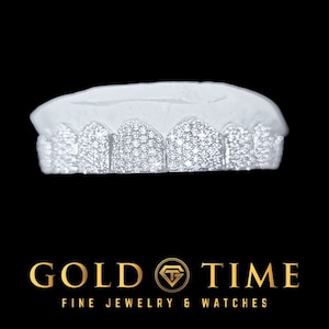 8-Piece Moissanite Bustdown Grillz – Honeycomb Handset with Perm Cuts – Custom Gold or Silver – Includes Impression Kit