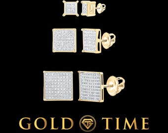 Diamond Square Cluster Studs - Silver, 10k, or 14k Gold Screw Back Earrings