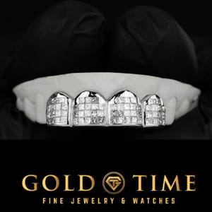 Custom Invisible Set Grillz - Handmade Diamond-Cut Moissanite Grillz - 10K, 14K Gold, Silver & Rose Gold - Custom Fit Dental Jewelry