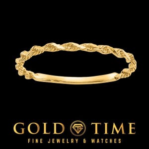 14K Gold Twisted Rope Stacking Ring – Delicate Diamond-Cut Band, Minimalist Polished Gold Ring, Elegant & Stackable