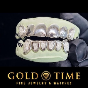 Custom 12-Piece Diamond Dust Grillz with Perm Cuts | Full Top and Bottom Set | Handmade Gold or Silver Grillz | Personalized Fit
