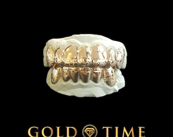 Custom Nugget Tip Grillz Set - 8k, 10k, 14k Gold or Silver - Yellow, White, Rose - High Polish Finish - Iced Out - 6 or 12 Piece Set