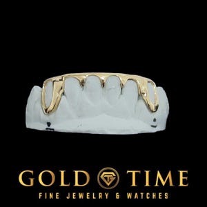 Custom Gold Grillz – 6-Piece Open Face, Spiked Tips, Includes Impression Kit