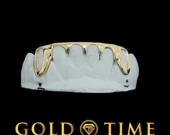 Custom Gold Grillz – 6-Piece Open Face, Spiked Tips, Includes Impression Kit