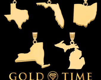 Colgante con dije de estado personalizado - Collar de los 50 estados - Texas - Joyería personalizada de EE. UU. - Colgante grabado de oro o plata - Gold Time Killeen