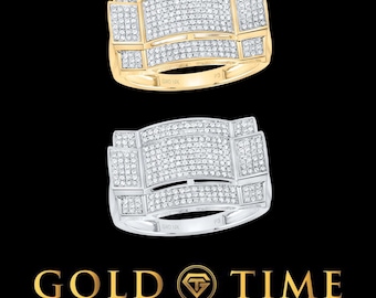 Men's 10k Gold Diamond Cluster Ring | Modern Rectangle Band