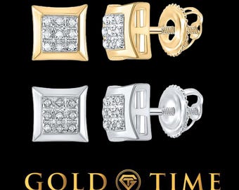 ダイヤモンドスタッドピアス　14k スクエアピアス 14Kソリッドゴールドダイヤモンドスクエアスタッドピアス、ユニ