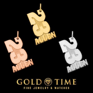 Custom Name and Number Charm Pendant – Stacked Sports Necklace or Bracelet Charm in Silver or Gold – Personalized Athlete Gift