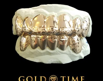 Juego de parrillas dentales personalizadas Nugget Grillz - Dientes de oro macizo o plata, superior e inferior.