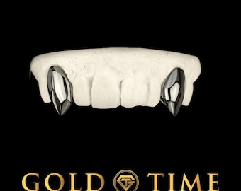 Custom Black Canine Fangs Grillz – Handmade Solid Teeth Caps
