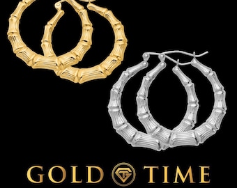 Aros de bambú en oro amarillo de 10 o 14 quilates: diseño ligero y pulido.