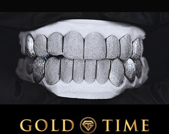 Custom Perm Cut Diamond Dust Grillz - Sterling Silver, 8k, 10k, 14k Gold - Yellow White, Rose, Black