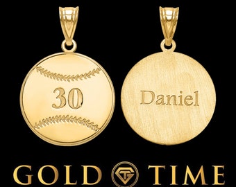 Colgante de béisbol/sóftbol personalizado de plata esterlina maciza de 10 quilates/14 quilates con nombre y número (entrenador, receptor, centro, jardinero, lanzador, liga y jardinero)