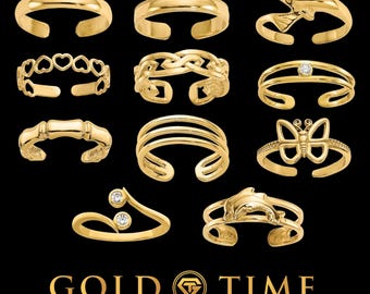 Anillos para los dedos de los pies en oro de 10K y 14K: diseños de corazón celta, delfín, mariposa y circonitas cúbicas (incluye caja de regalo).