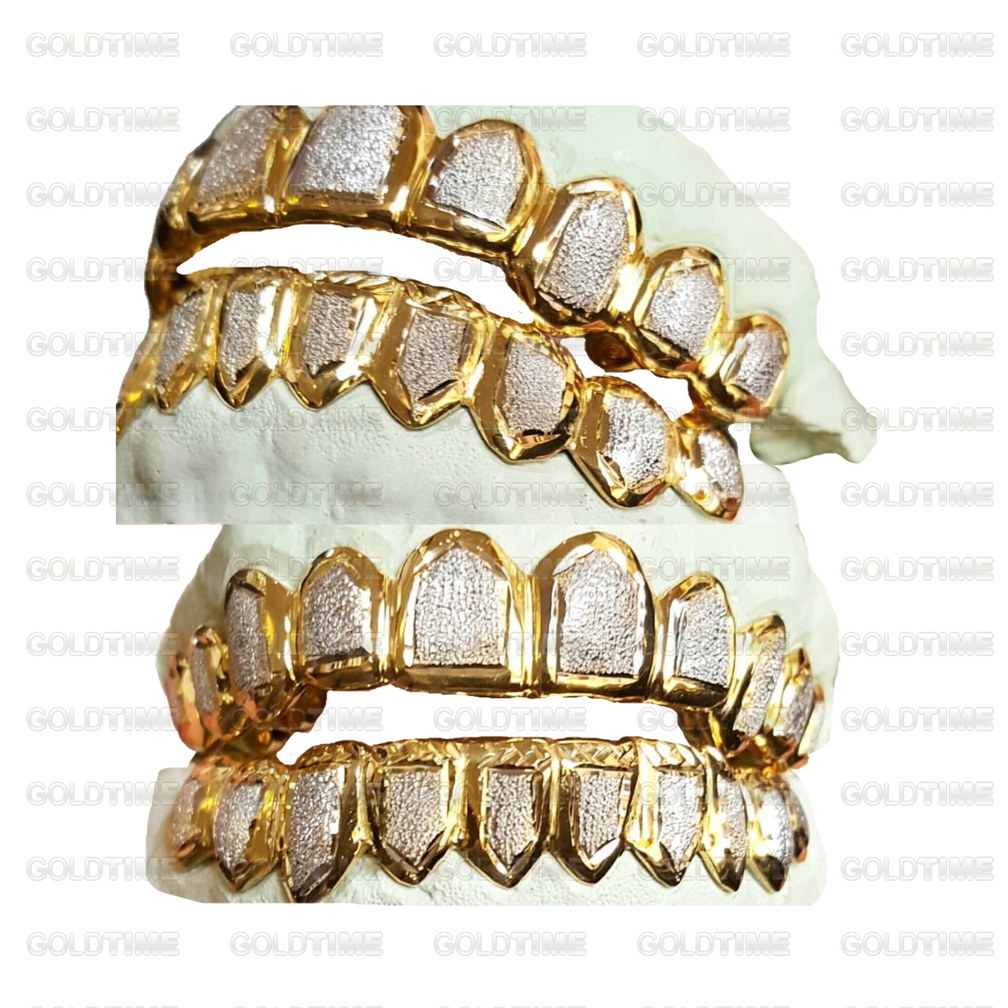 SOLID GOLD TWO TONE DIAMOND DUST GRILLZ – The Grill Masters ATL