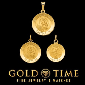 14K Gold Guardian Angel Pendant – Engravable Medal Charm – Small, Medium or Large – Religious Jewelry Gift – Solid or Hollow Options