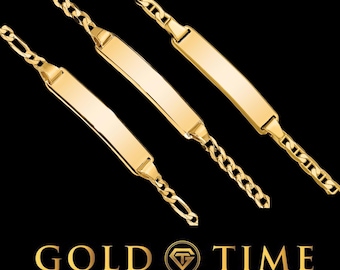 14k Solid Gold Custom ID Bracelet for Kids – Figaro, Cuban, Anchor Chain – Engraved Nameplate Jewelry Gift – 5.5 to 6 Inches