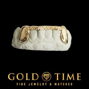 6 Piece Custom Grillz with Trillion Diamond-Cut Tips - Solid Canines - Silver or 10k 14k Gold - Yellow White Rose - Made to Order Grill