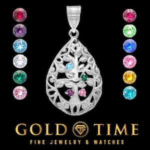 Personalized Tree of Life Pendant – Sterling Silver, Gold or 10K/14K Gold Options, Custom Birthstones (1-5 Stones), Gift for Women