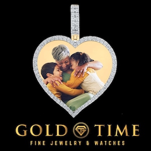 10K Gold Heart Pendant with Diamonds – 1/5 Cttw Natural Diamonds, Memorial Photo Option, Engravable, Gift Box Included