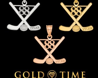 Custom Hockey Pendant: Sterling Silver or Gold, Personalized Name & Number