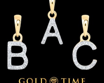 10k Gold & Diamond Initial Pendant - .25 CTTW Natural Diamonds - Dangling - Block Letters Names